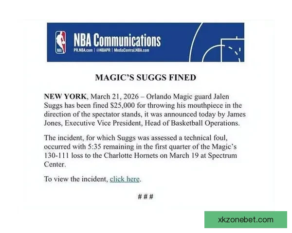 NBA连罚庄神射击萨格斯扔牙套两人各被罚二万五